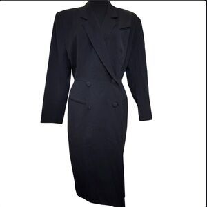 Vintage Tahari Ann Taylor Black Wool Long Blazer Coat Size 12